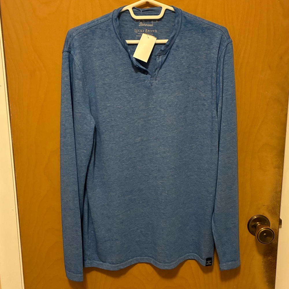 NWT Lucky Brand Mens Heather Blue Venice Burnout Notch Neck Long Sleeve Size S - Picture 5 of 13